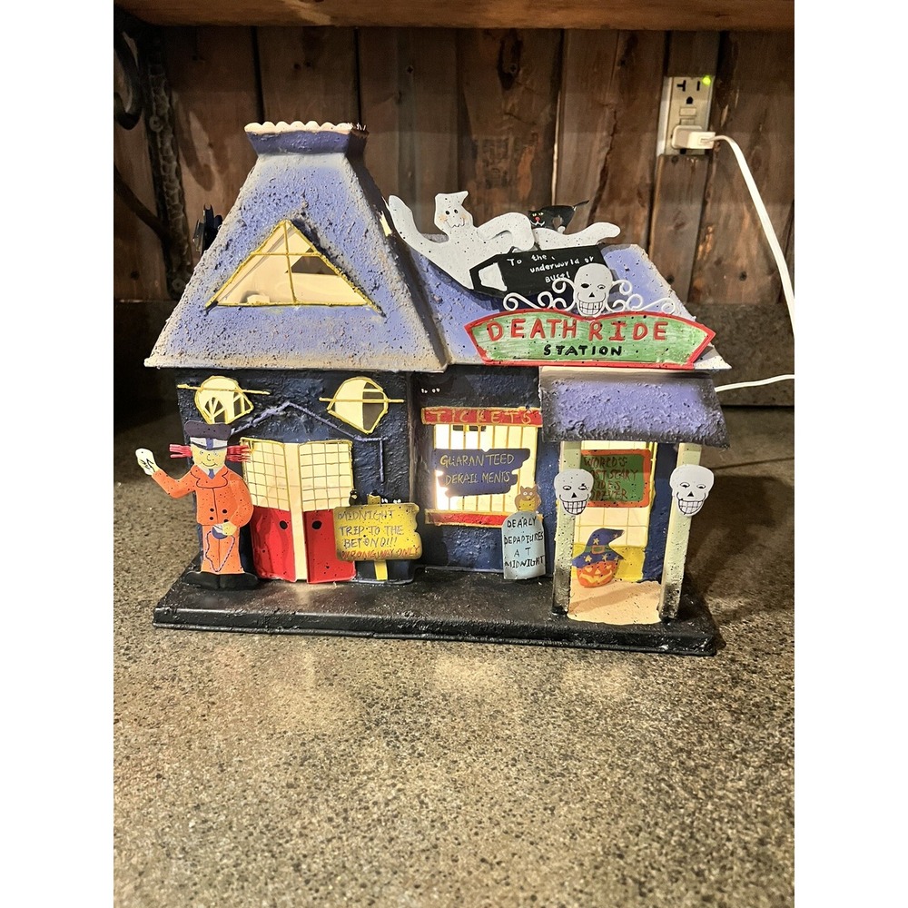 Vintage Death‎ Ride Station Halloween Haunted House Lighted Metal Decor Blue